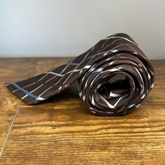 Donald J. Trump Brown Blue 100% Silk tie Necktie Signature Collection Hand Made - Picture 2 of 6